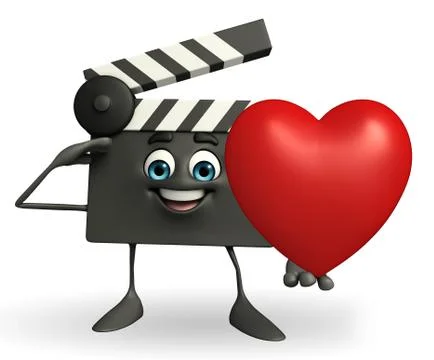 Clapper board character with heart Stock Illustration