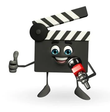 Clapper board character with mike Stock Illustration