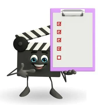 Clapper board character with notepad Illustrazione stock