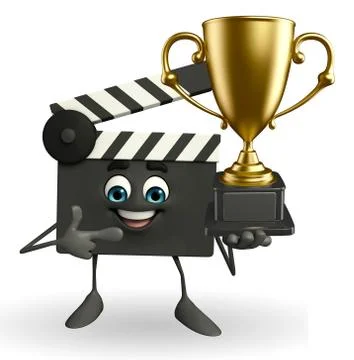 Clapper board character with trophy Stock Illustration