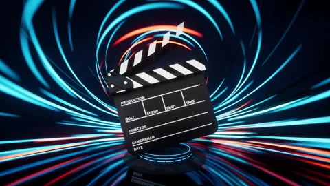 Clapper board with spin lines effect background, 3d rendering. Stock Footage 192493233