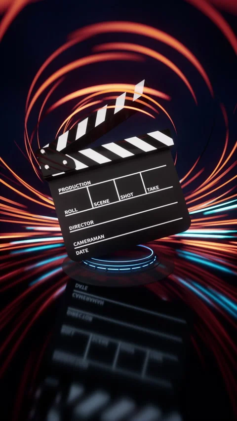Clapper board with spin lines effect background, 3d rendering. Stock Footage 192493281