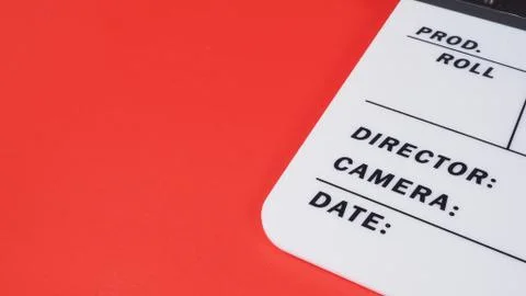 Clapper board  in studio shooting .It is use in video production and movie in Stock Photos