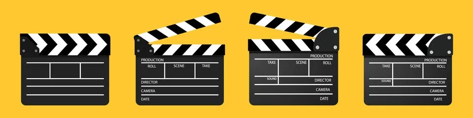 Clapper board vector icon set. Opened and closed movie clapper film clap boar Stock Illustration