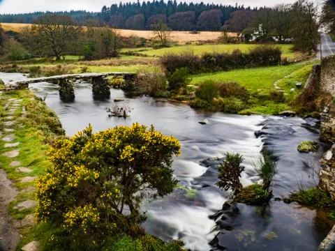 Clapper bridge , dartmoor , devon , england Stock Photos