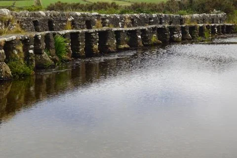 Clapper Bridge over Carrownisky River Ireland County Mayo Killeen Bunlahinch Stock Photos