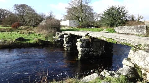 Clapper Bridge Postbridge, Dartmoor, Devon, England. Stock Footage 131876140