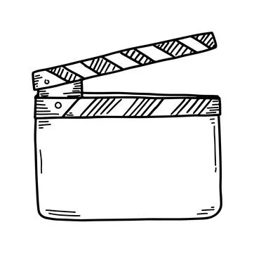 Clapper in the cinema icon doodle hand drawn. Outline line drawing clipart .. Stock Illustration