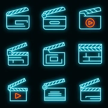 Clapper icons set vector neon Stock Illustration