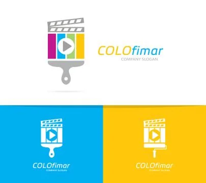 Clapperboard and brush logo combination. Cinema and paintbrush symbol or icon Stock Illustration
