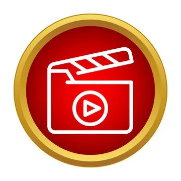 Clapperboard and play button icon on red background Stock Illustration