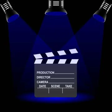 Clapperboard and spotlights Stock Illustration