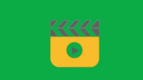 Clapperboard animation with play button icon on green screen background for vide Stock Footage 332282499