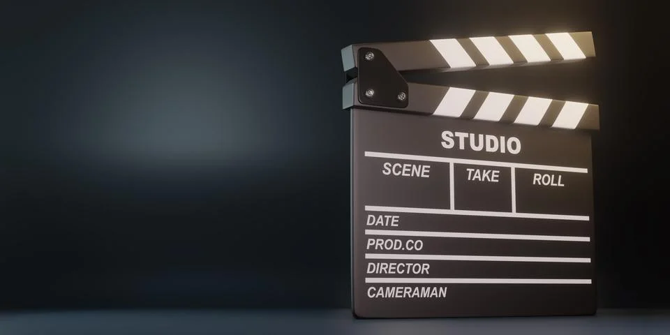 Clapperboard on black background. Minimalist creative concept Stock Illustration