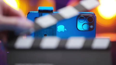 Clapperboard clapping recording with Apple iPhone 15 Pro Max on tripod 4K Stock Footage 260064684