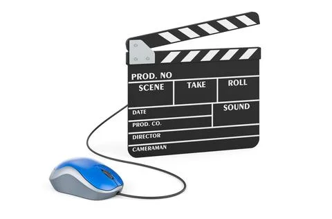 Clapperboard with computer mouse. 3D rendering Illustrazione stock