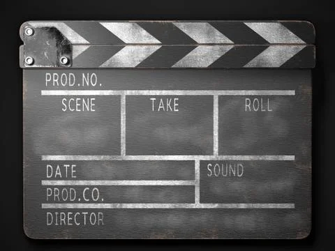 Clapperboard on a dark background front view. 3d rendering. 스톡 일러스트