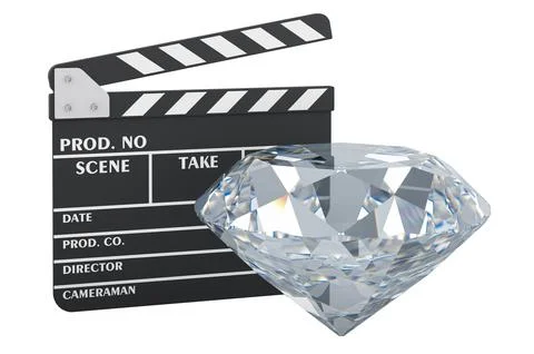 Clapperboard with Diamond, 3D rendering Stock Illustration