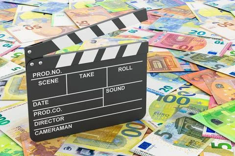 Clapperboard on the euro background, 3D rendering Illustrazione stock