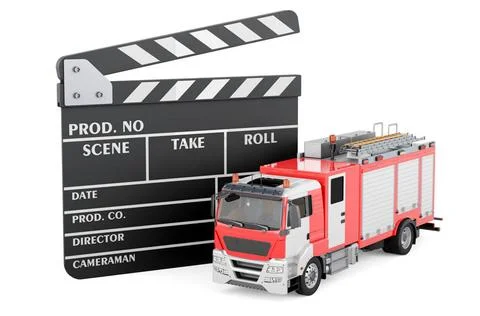 Clapperboard with fire engine truck, 3D rendering Clapperboard with fire e... Stock Photos