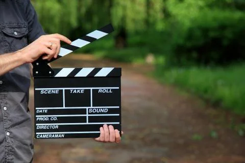 Clapperboard in hand Foto stock