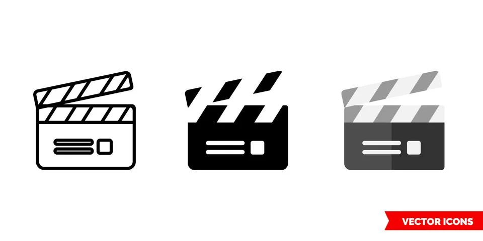 Clapperboard icon of 3 types. Isolated vector sign symbol. Stock Illustration