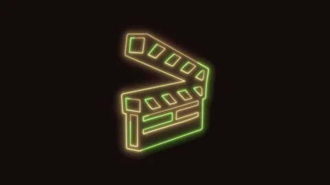 Clapperboard Icon Neon Seamless Loop 4K (Black Background) Stock Footage 310357560