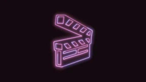 Clapperboard Icon Neon Seamless Loop with Black Background 4K Stock Footage 311301423
