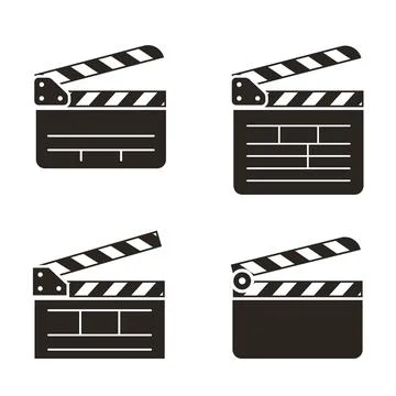 Clapperboard Icon Set Black Silhouette Four Styles Cinema Stock Illustration