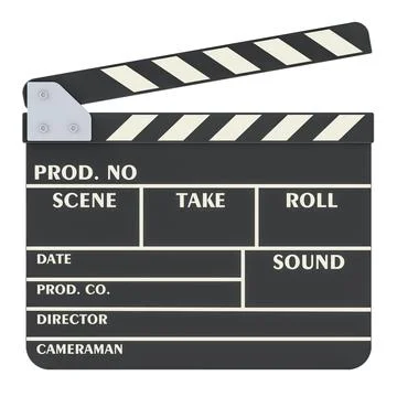 Clapperboard, movie clapper, front view. 3D rendering Stock Illustration