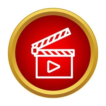 Clapperboard play button icon for film production app Stock Illustration
