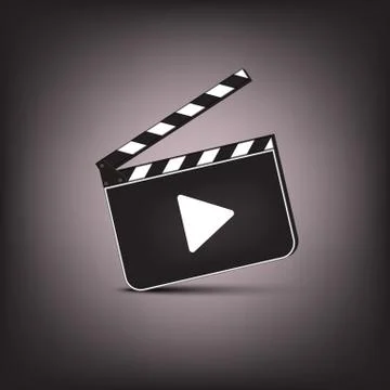 Clapperboard with play symbol on brown background. Vector cinema illustration. 스톡 일러스트