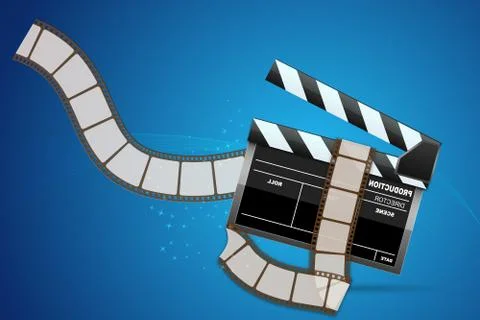 Clapperboard with reel Stock Illustration