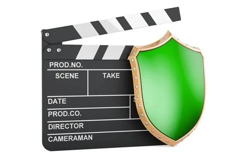 Clapperboard with shield, 3D rendering Clapperboard with shield, 3D render... Stock Photos