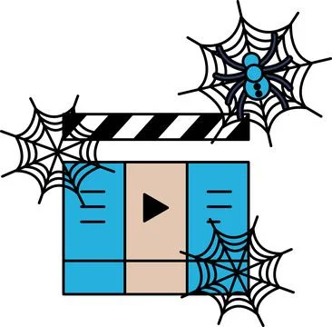 Clapperboard sits beside spider webs Illustrazione stock