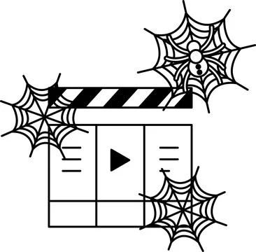 Clapperboard sits beside spider webs Illustrazione stock