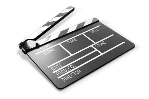 Clapperboard on white background close-up. 3d rendering. Stock Illustration