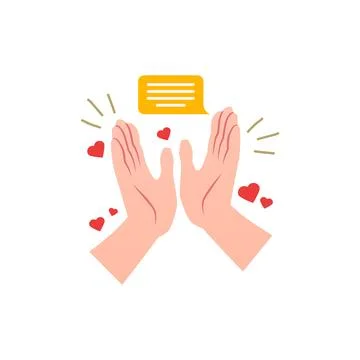 Clapping hands gesture with speech bubble and hearts flat vector icon, cartoon Illustrazione stock