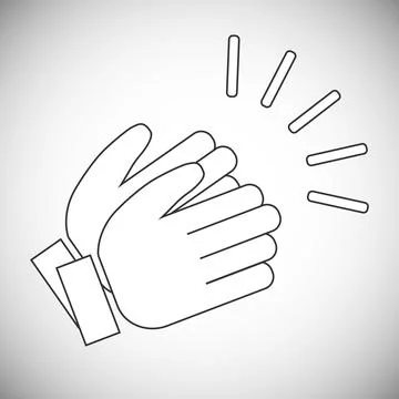 Clapping hands line art icon with sound marks on light gradient background Illustrazione stock