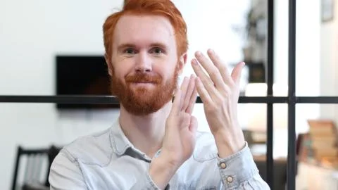 Clapping Man at Work, Portrait of Applauding Man Stock Photos