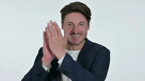 Clapping by Middle Aged Businessman, White Background Video stock 141669994