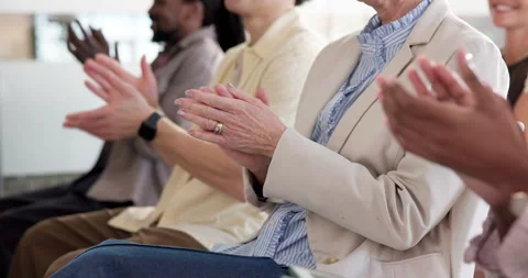 Clapping, seminar and hands of business people in office for meeting, good news Stock Footage 342327498