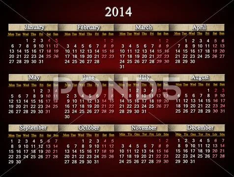 Claret and unusual calendar for 2014 year Stock Illustration