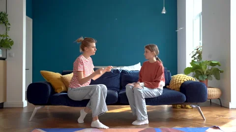 Clarification of relationship misunderstanding between dissatisfied mother and Stock Footage 233731448