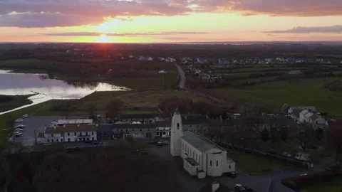 Clarinbridge Church Steeple Pullback at Golden Hour Stock-Footage 307419398