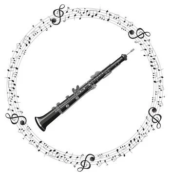 A clarinet with musical notes on white background イラスト素材