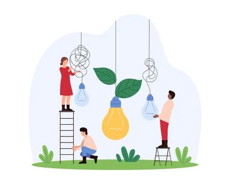 Clarity and simplification of in solving problem process. of tiny people with Illustrazione stock