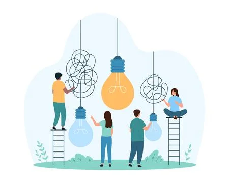 Clarity and simplification of solving problem, solution of tiny people with Stock Illustration