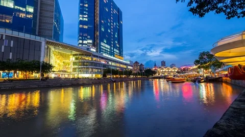 Clarke Quay Riverside Timelapse Day To Night Stock Footage