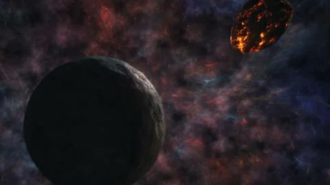 Clash of the planets and of the asteroid on the backdrop of the Universe Stock Illustration